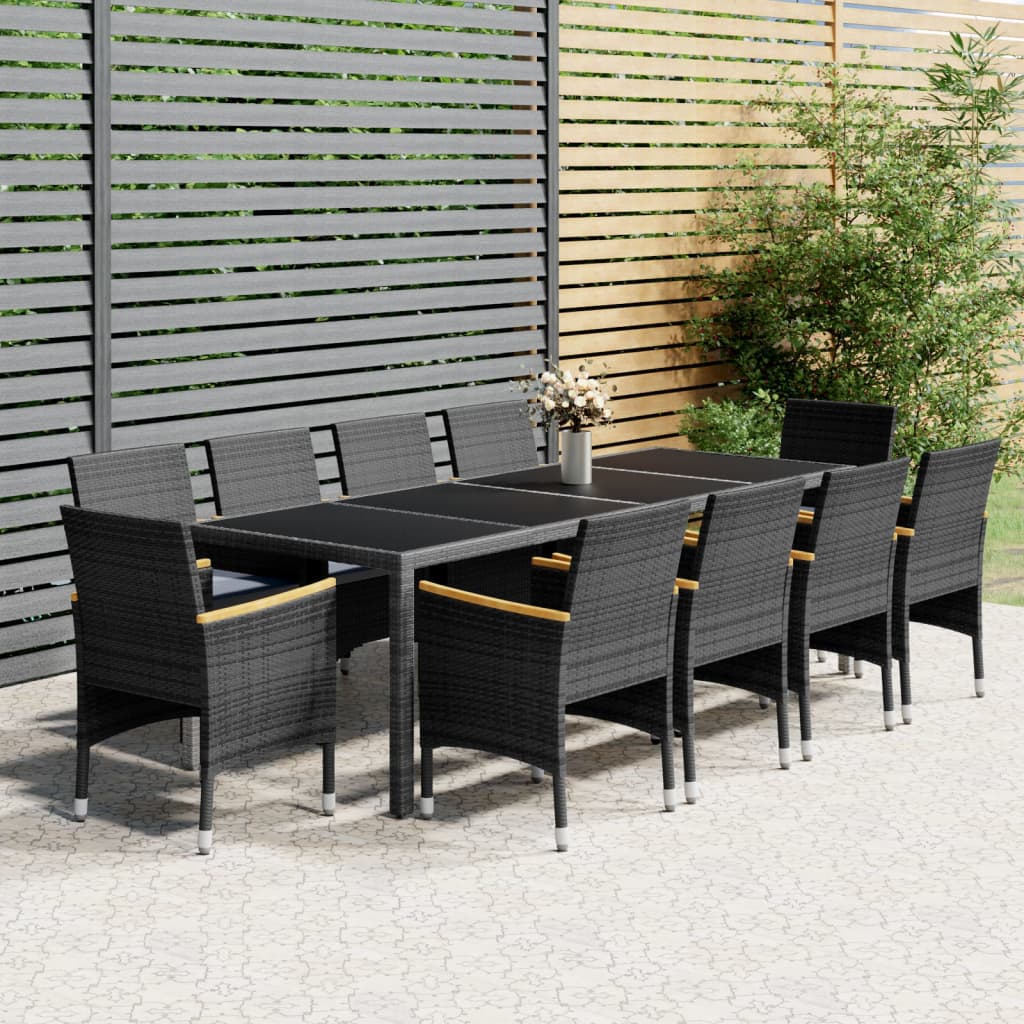 Set da Pranzo per Giardino 11 pz in Polyrattan Grigio