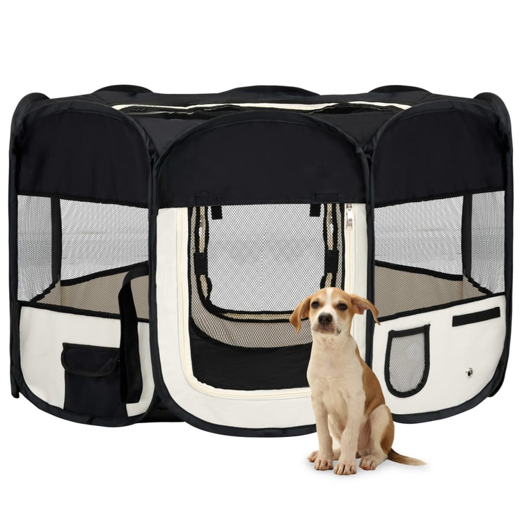 Box per Cani Pieghevole con Borsa Trasporto Nero 125x125x61 cm cod mxl 52341