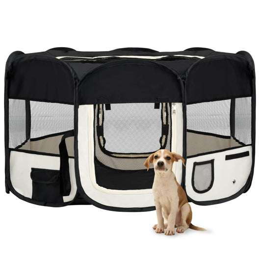 Box per Cani Pieghevole con Borsa Trasporto Nero 145x145x61 cm cod mxl 53776