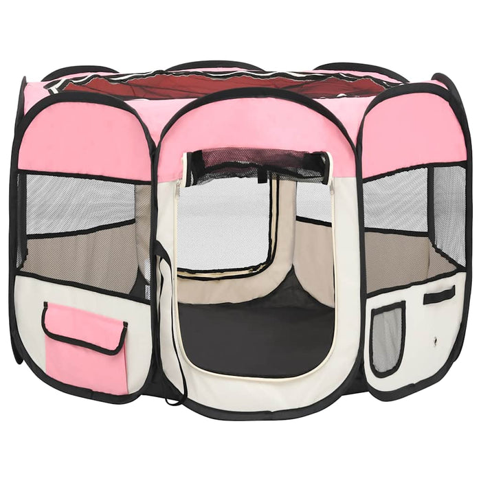 Box per Cani Pieghevole con Borsa Trasporto Rosa 90x90x58 cm