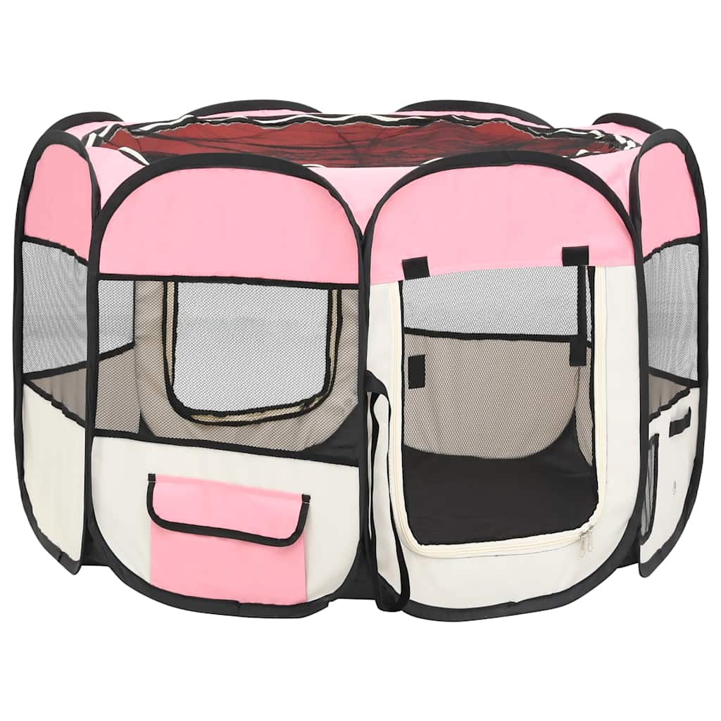 Box per Cani Pieghevole con Borsa Trasporto Rosa 90x90x58 cm