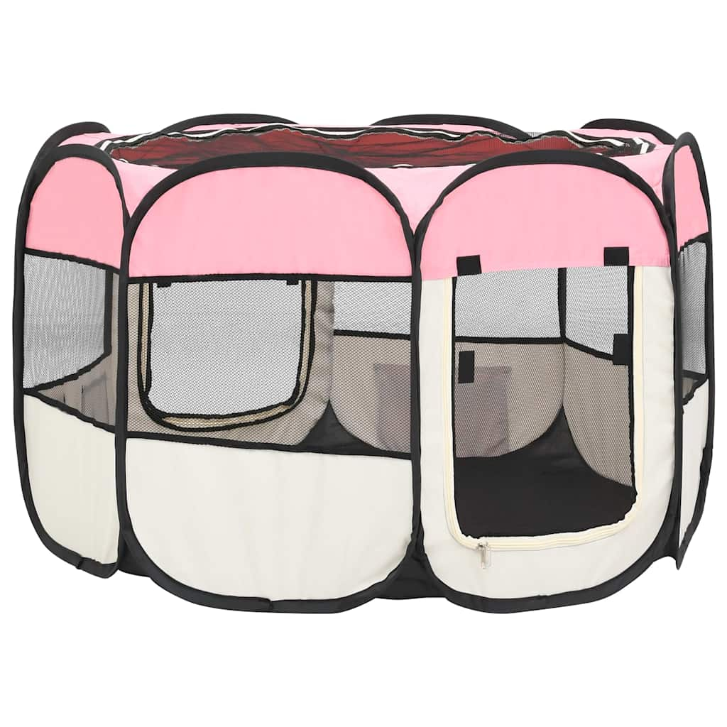 Box per Cani Pieghevole con Borsa Trasporto Rosa 90x90x58 cm