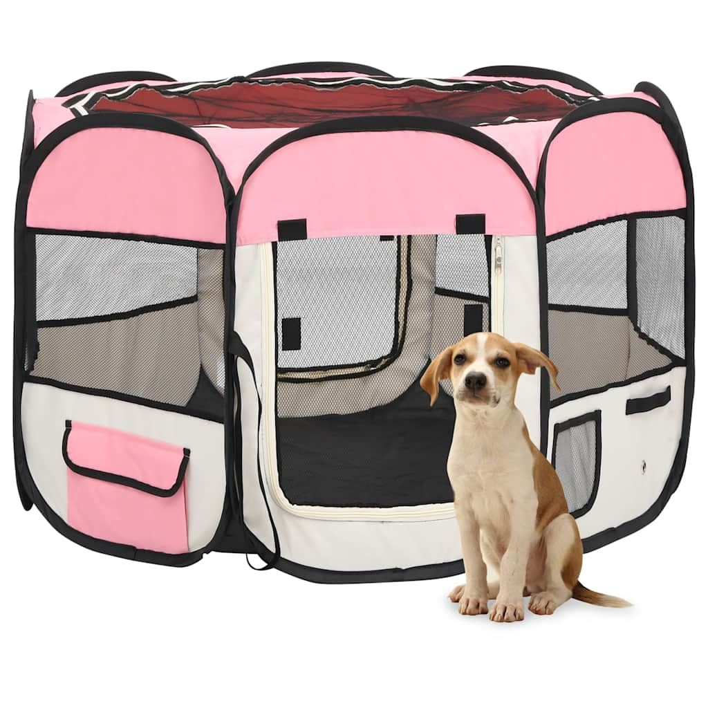 Box per Cani Pieghevole con Borsa Trasporto Rosa 90x90x58 cm