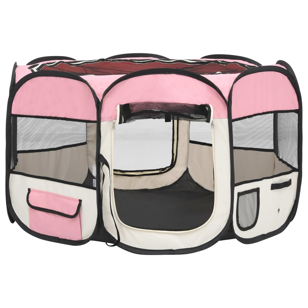 Box per Cani Pieghevole con Borsa Trasporto Rosa 110x110x58 cm cod mxl 53178