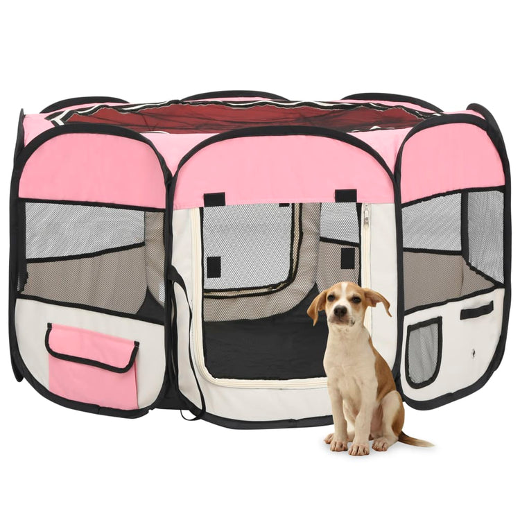 Box per Cani Pieghevole con Borsa Trasporto Rosa 110x110x58 cm cod mxl 53178