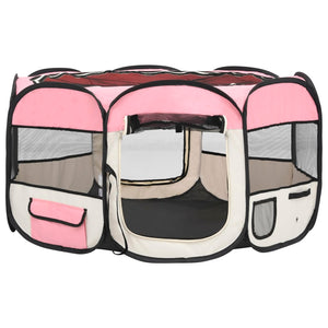 Box per Cani Pieghevole con Borsa Trasporto Rosa 125x125x61 cm