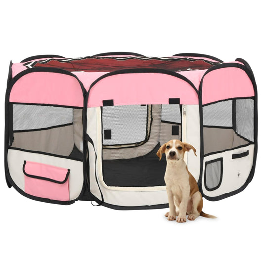 Box per Cani Pieghevole con Borsa Trasporto Rosa 125x125x61 cm cod mxl 54522