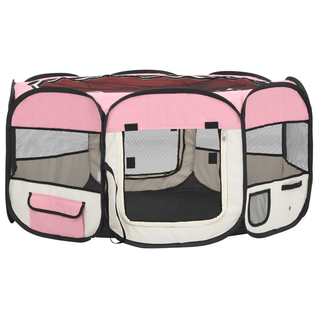 Box per Cani Pieghevole con Borsa Trasporto Rosa 145x145x61 cm