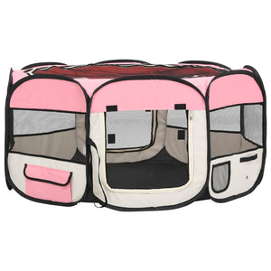 Box per Cani Pieghevole con Borsa Trasporto Rosa 145x145x61 cm