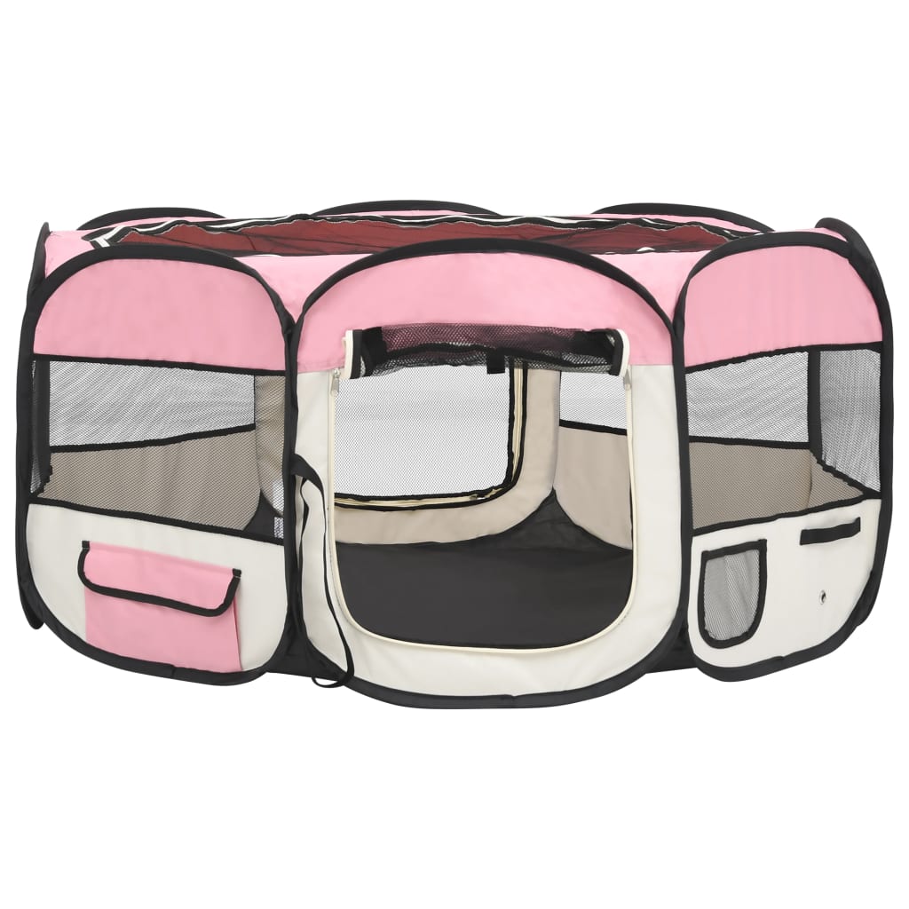 Box per Cani Pieghevole con Borsa Trasporto Rosa 145x145x61 cm