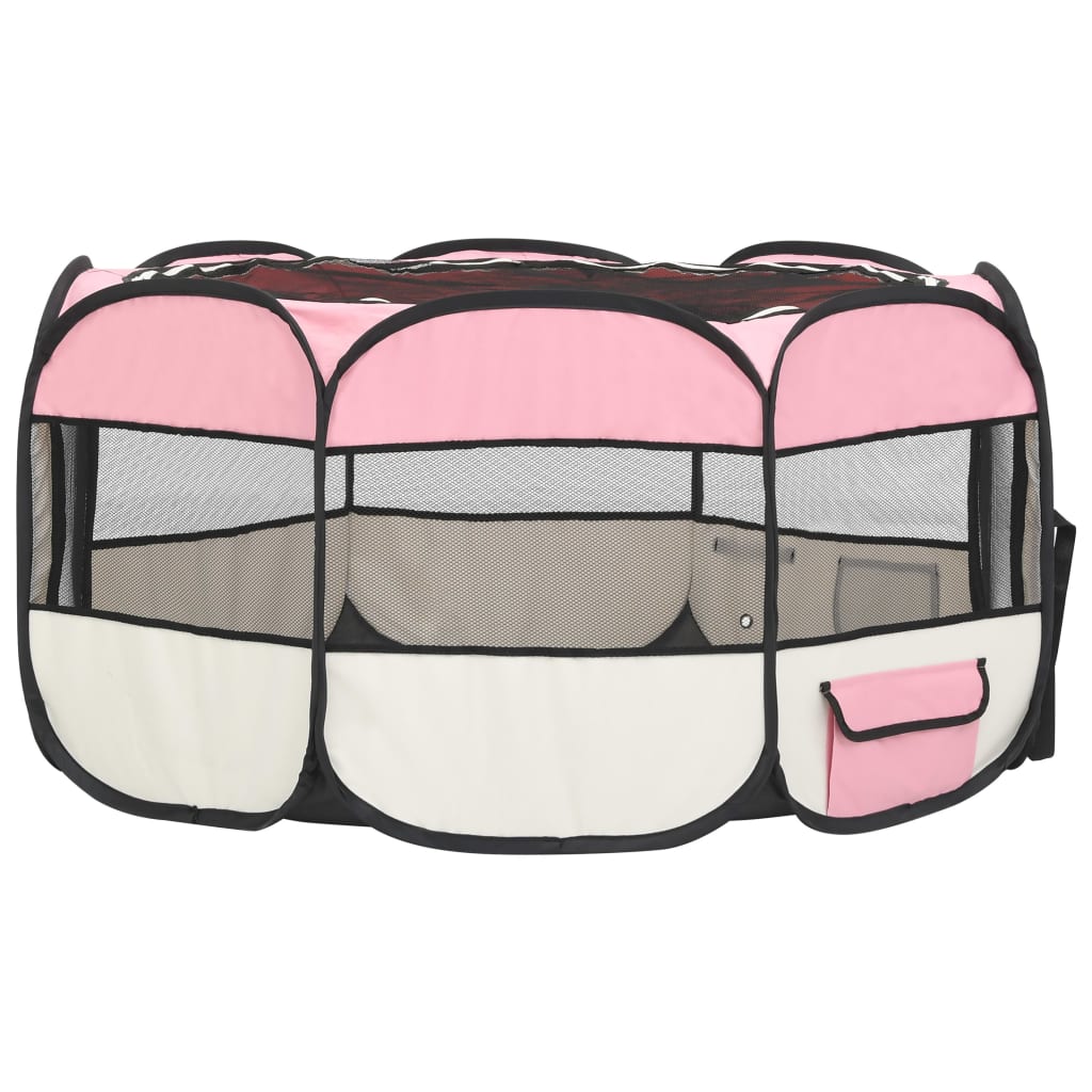 Box per Cani Pieghevole con Borsa Trasporto Rosa 145x145x61 cm