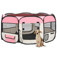 Box per Cani Pieghevole con Borsa Trasporto Rosa 145x145x61 cm