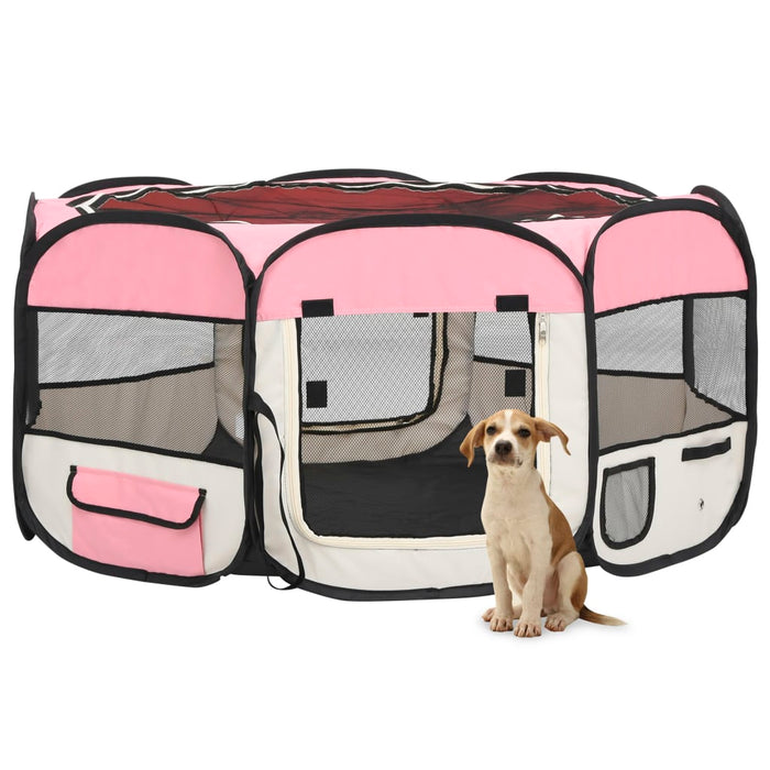 Box per Cani Pieghevole con Borsa Trasporto Rosa 145x145x61 cm