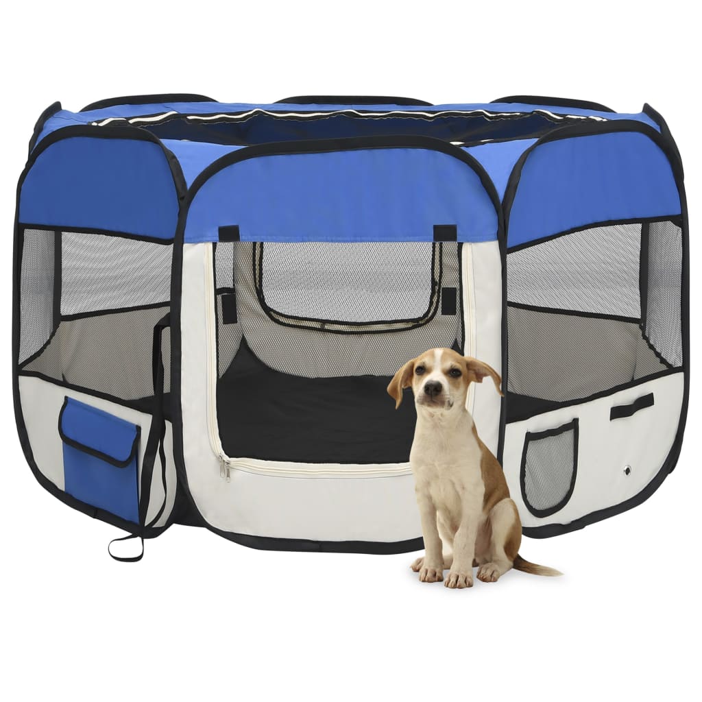 Box per Cani Pieghevole con Borsa Trasporto Blu 110x110x58 cm cod mxl 51991