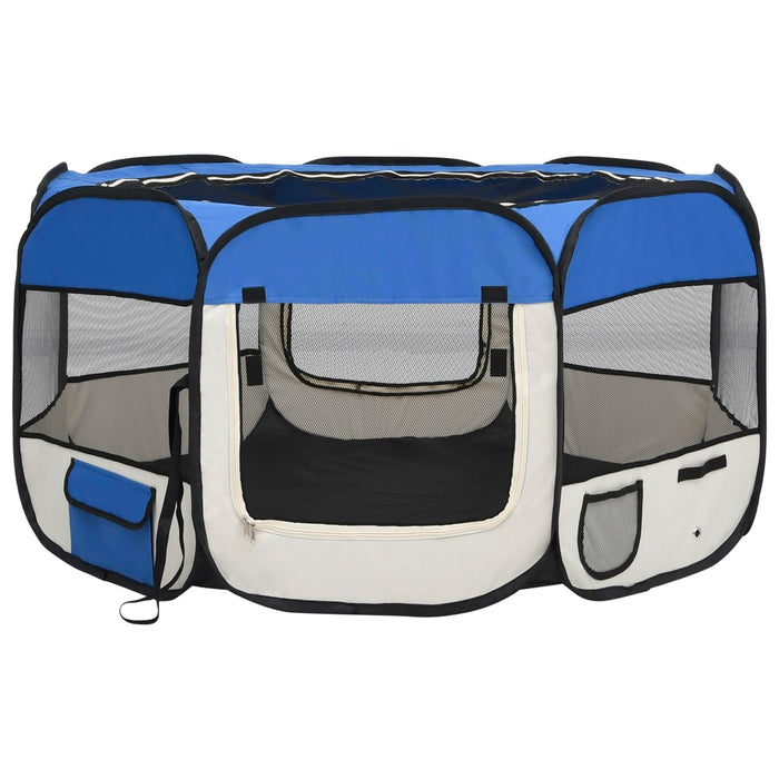 Box per Cani Pieghevole con Borsa Trasporto Blu 125x125x61 cm cod mxl 53384