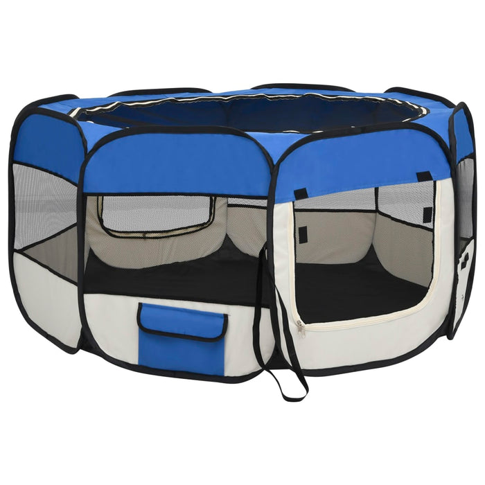 Box per Cani Pieghevole con Borsa Trasporto Blu 125x125x61 cm cod mxl 53384