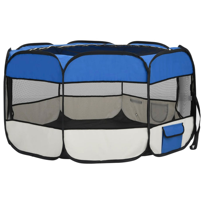 Box per Cani Pieghevole con Borsa Trasporto Blu 125x125x61 cm cod mxl 53384