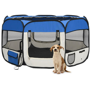 Box per Cani Pieghevole con Borsa Trasporto Blu 125x125x61 cm cod mxl 53384