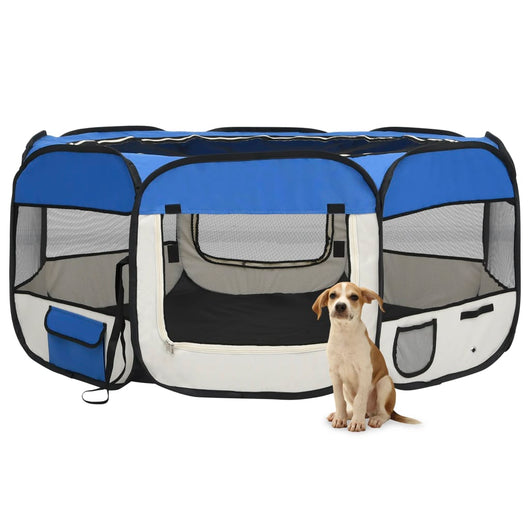 Box per Cani Pieghevole con Borsa Trasporto Blu 145x145x61 cm cod mxl 45524