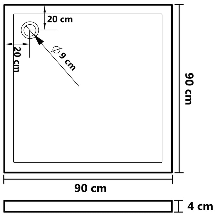 Piatto Doccia Quadrato in ABS Nero 90x90 cm cod mxl 13156