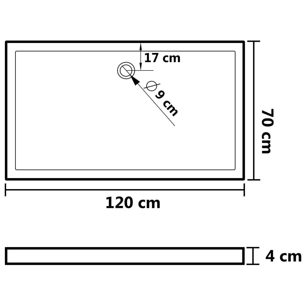 Piatto Doccia in ABS Rettangolare Nero 70x120 cm