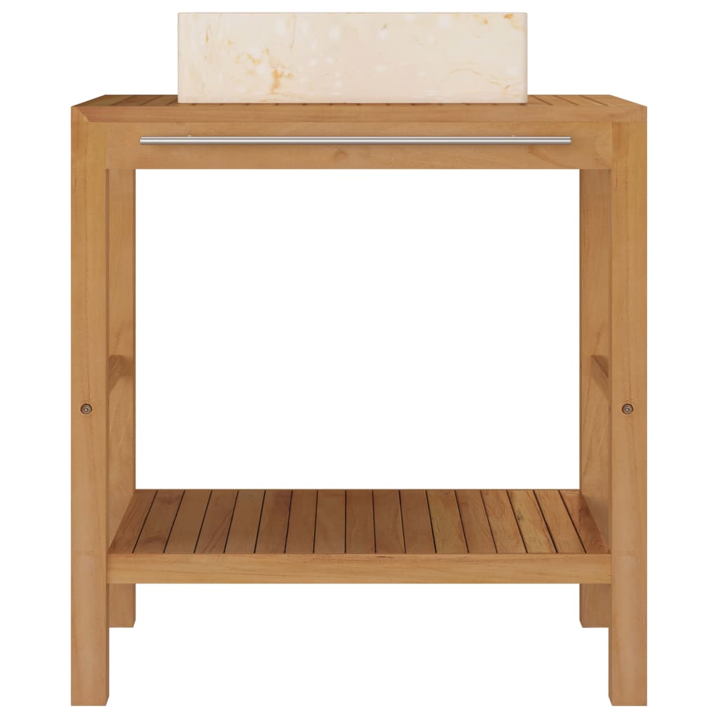 Armadietto da Bagno in Legno di Teak con Lavabo in Marmo Crema cod mxl 66206