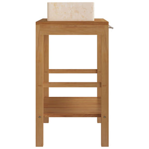 Armadietto da Bagno in Legno di Teak con Lavabo in Marmo Crema 3058160