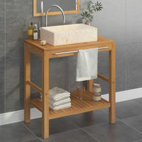 Armadietto da Bagno in Legno di Teak con Lavabo in Marmo Crema 3058160