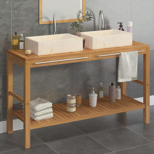 Armadietto da Bagno in Legno di Teak con Lavabi in Marmo Crema cod mxl 64670