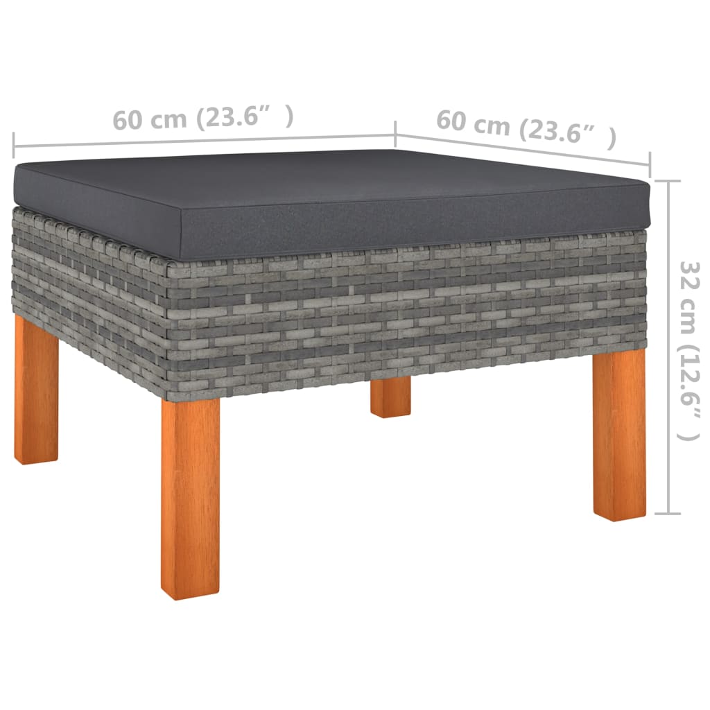 Poggiapiedi in Polyrattan e Legno Massello di Eucalipto 315752