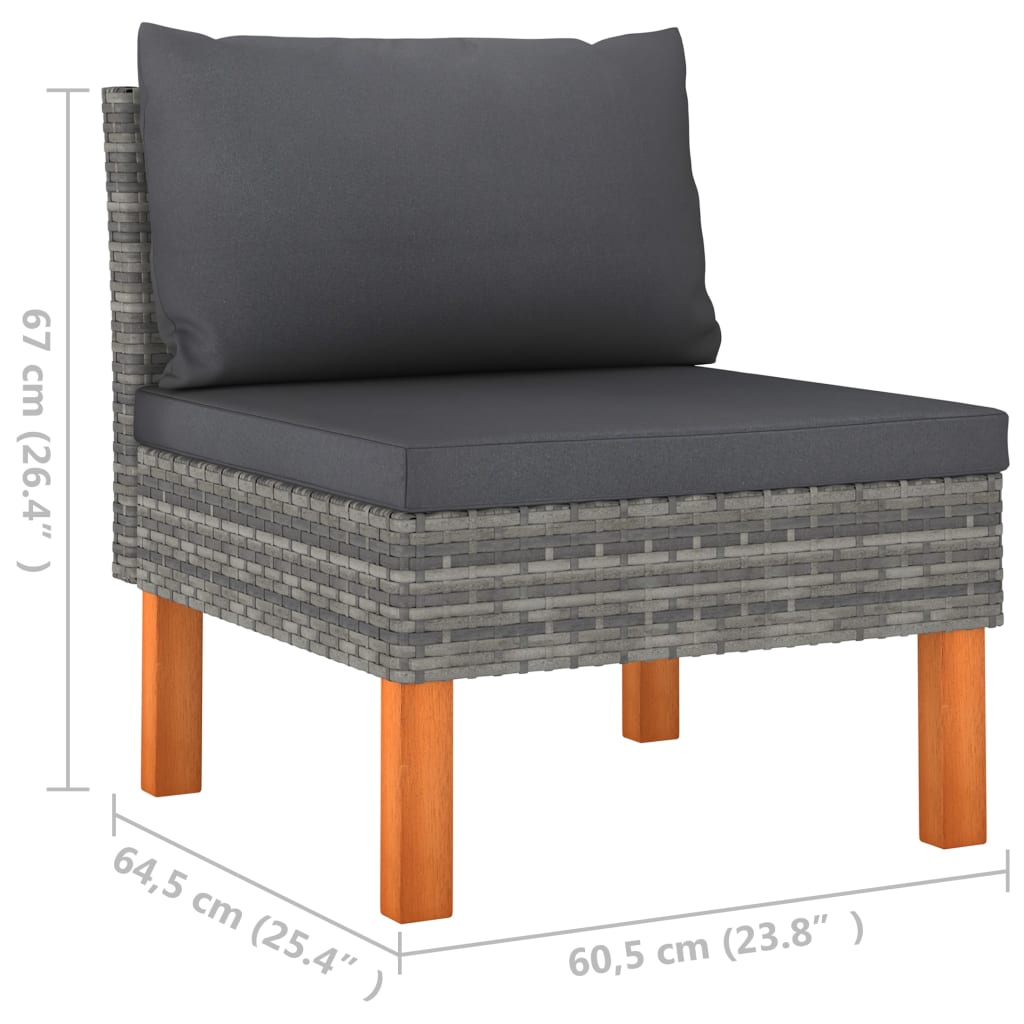 Divani Centrali 2 pz Polyrattan e Legno Massello di Eucalipto cod mxl 69810