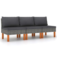 Divani Centrali 3 pz Polyrattan e Legno Massello di Eucalipto 315759