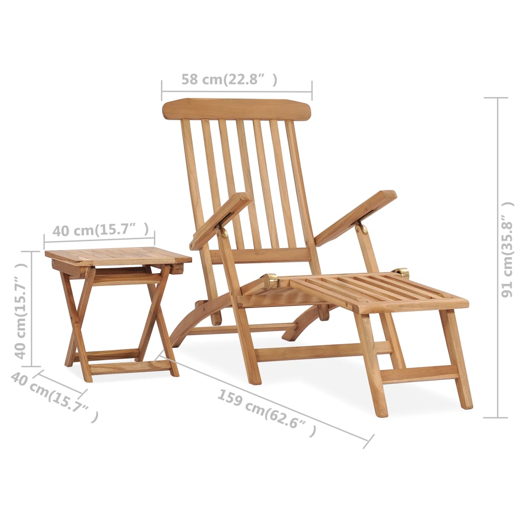 Sdraio da Esterno con Poggiapiedi e Tavolino in Teak Massello cod mxl 45563