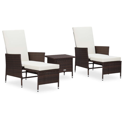 Set Divani da Giardino 3 pz con Cuscini in Polyrattan Marrone cod mxl 39355