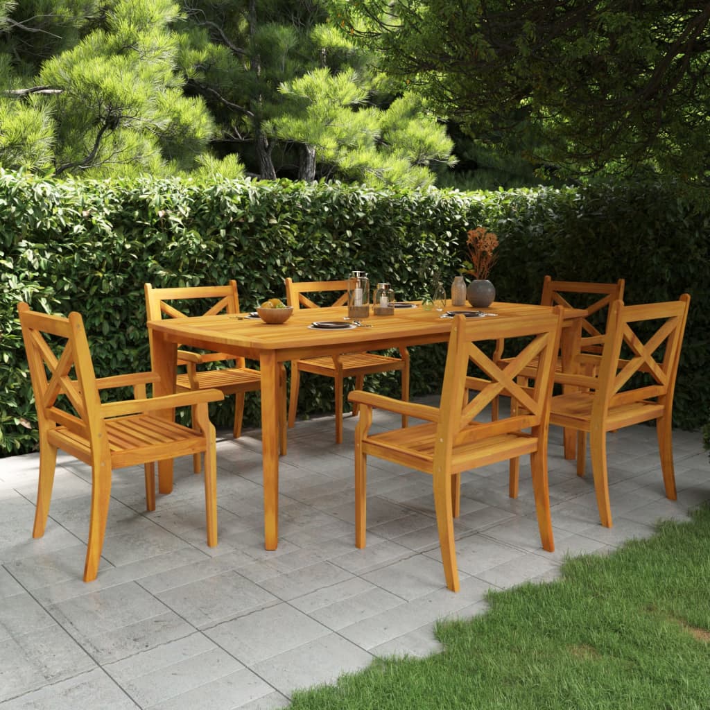 Set da Pranzo per Giardino 7 pz in Legno Massello di Acacia