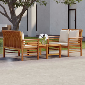 Set Mobili da Giardino 3pz con Cuscini Legno Massello di Acacia