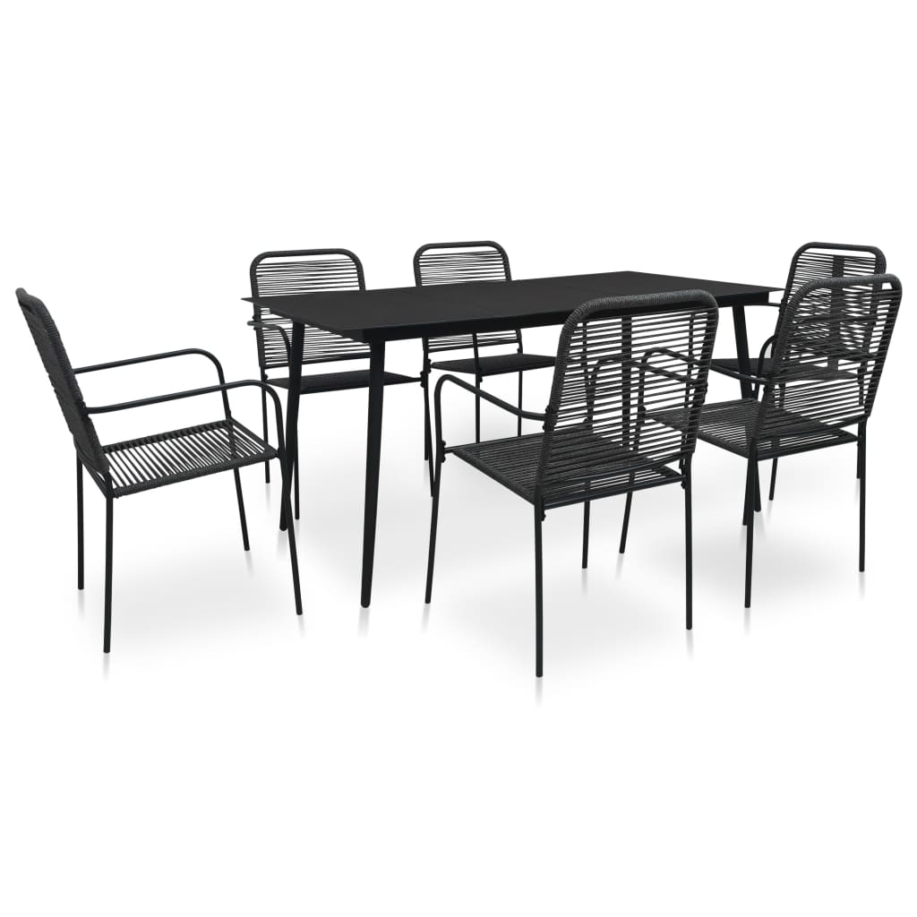 Set da Pranzo da Esterni 7 pz in Corda di Cotone e Acciaio Nero cod mxl 38908