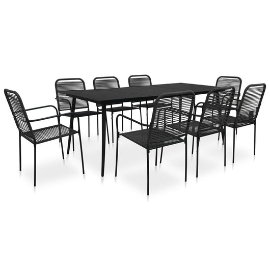 Set da Pranzo da Esterni 9 pz in Corda di Cotone e Acciaio Nero 3058280