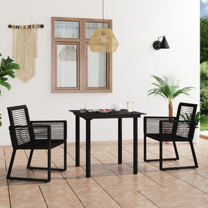 Set da Pranzo da Giardino 3 pz in Rattan PVC Nero cod mxl 43673