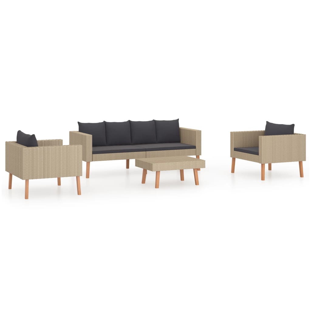 Set Divani da Giardino 4 pz con Cuscini in Polyrattan Beige cod mxl 37950