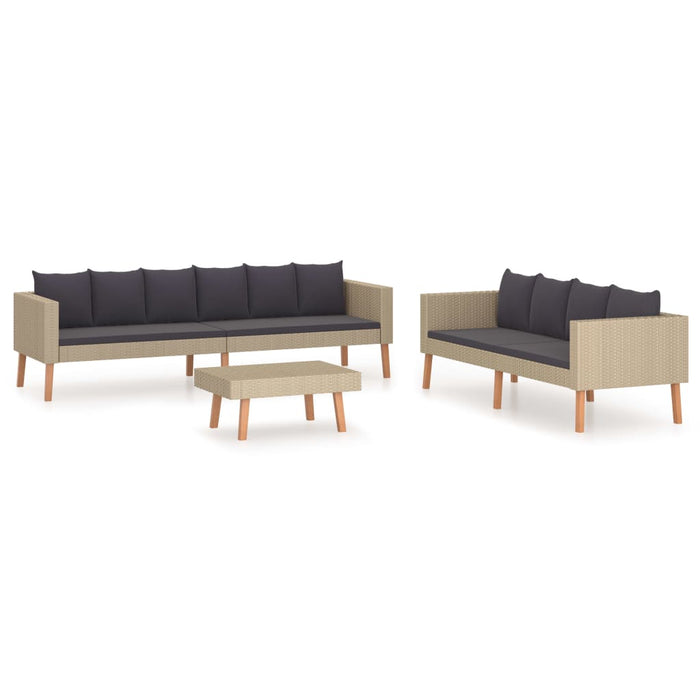 Set Divani da Giardino 3 pz con Cuscini in Polyrattan Beige