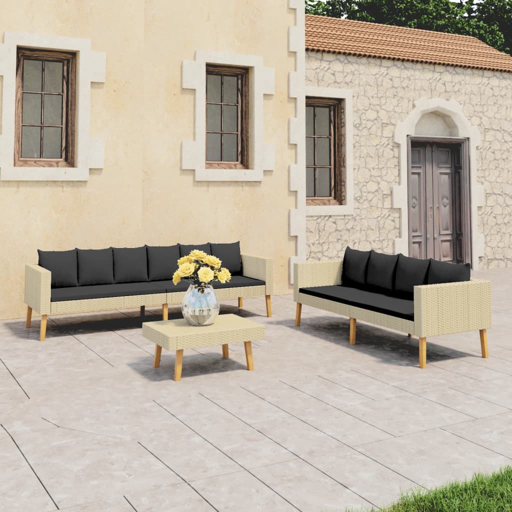 Set Divani da Giardino 3 pz con Cuscini in Polyrattan Beige cod mxl 39724