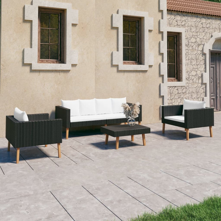 Set Divani da Giardino 4 pz con Cuscini in Polyrattan Nero cod mxl 37952