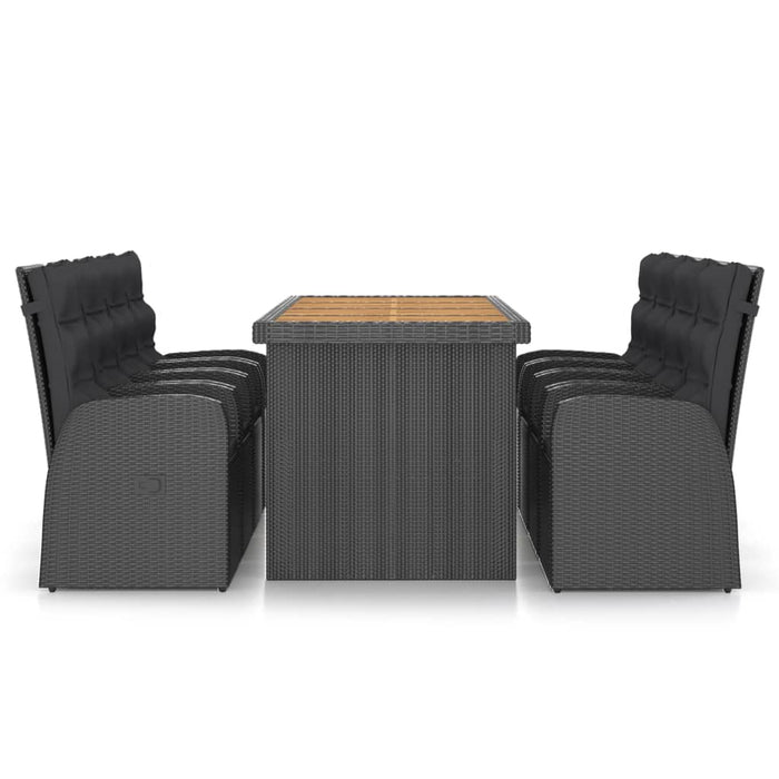 Set da Pranzo da Giardino 9 pz con Cuscini in Polyrattan Nero 3059342