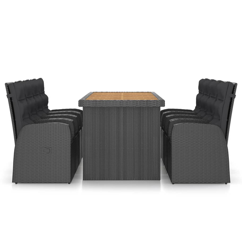 Set da Pranzo da Giardino 9 pz con Cuscini in Polyrattan Nero cod mxl 48741