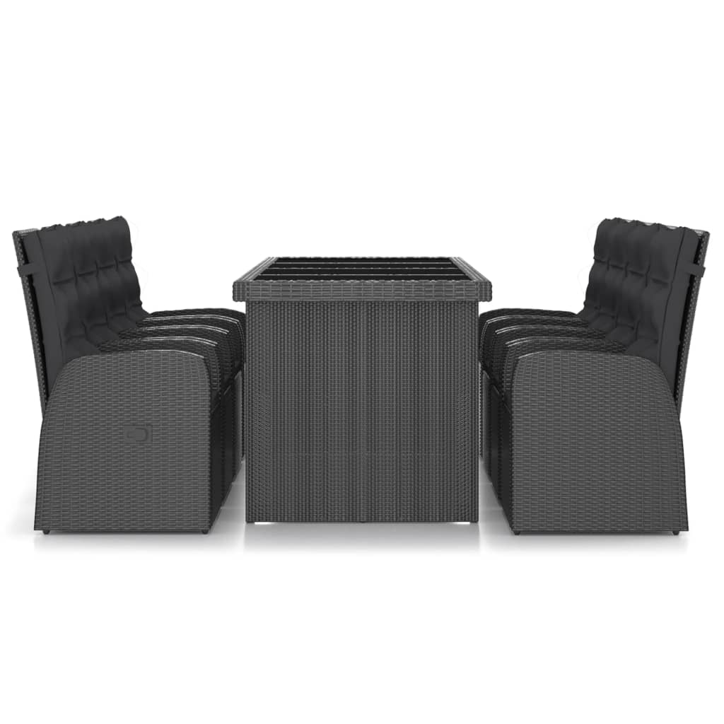 Set da Pranzo da Giardino 9 pz con Cuscini in Polyrattan Nero 3059343