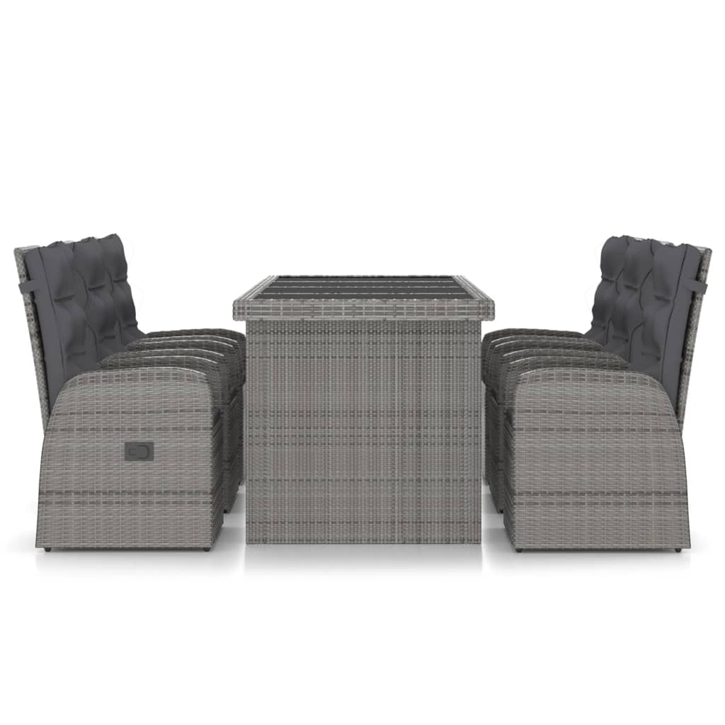 Set da Pranzo da Giardino 7 pz con Cuscini in Polyrattan Grigio cod mxl 41681