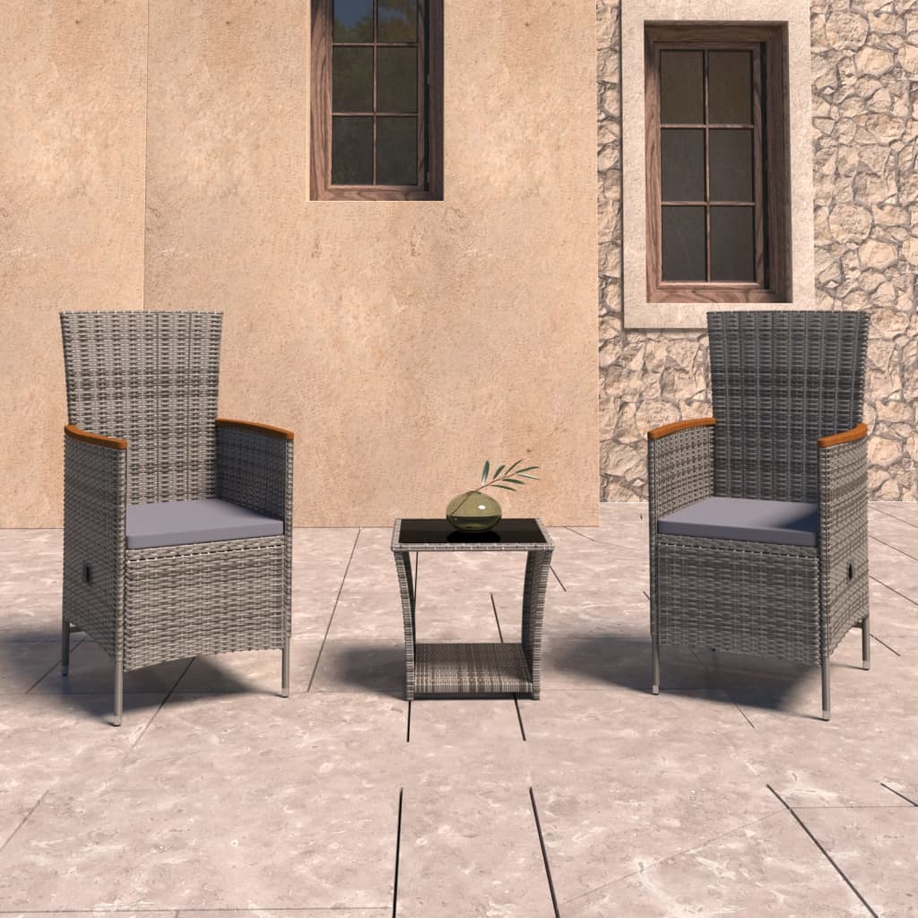 Set Divani da Giardino 3 pz con Cuscini in Polyrattan Grigio cod mxl 43896