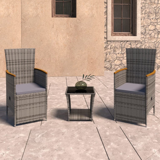 Set Divani da Giardino 3 pz con Cuscini in Polyrattan Grigio cod mxl 40571