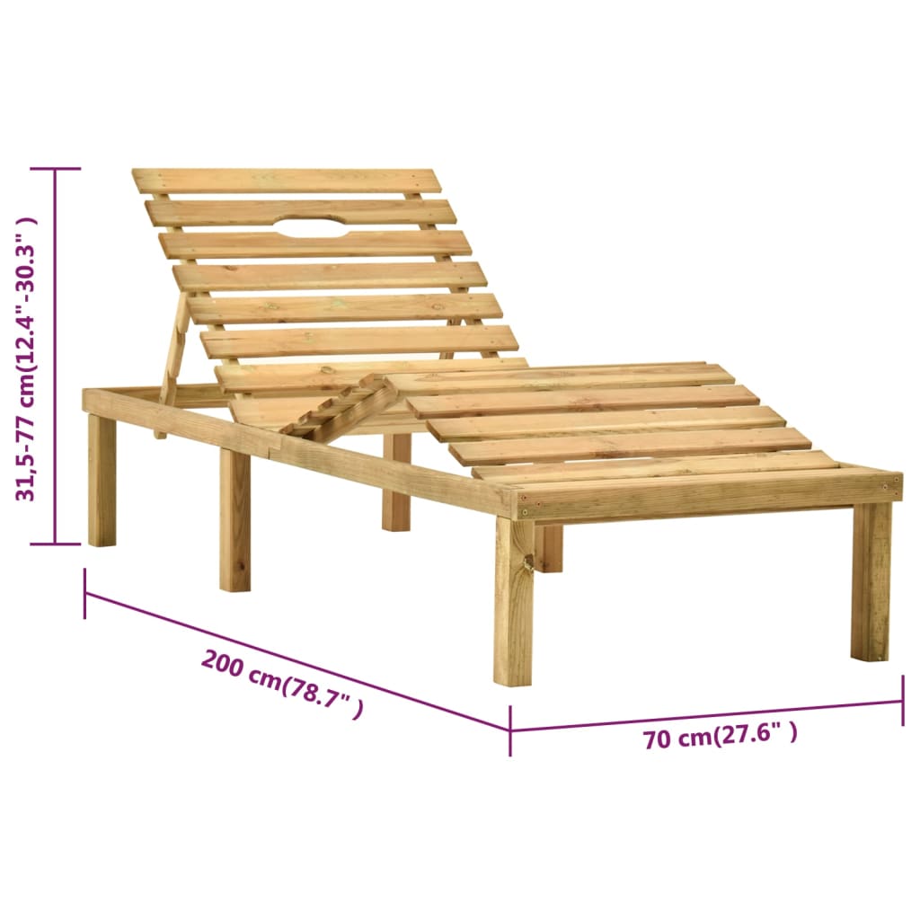 Lettino Prendisole con Tavolino in Legno di Pino Impregnato 315397